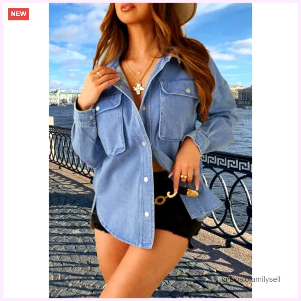 Oversized Denim Shacket, Button Front, Long Sleev… - image 5